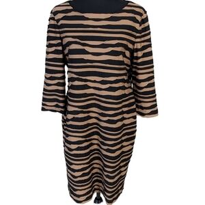 Chico's women's black animal print US M textured dress 3/4 sleeve midi length